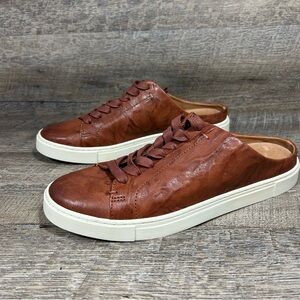 Frye Ivy Low Lace Mule Sneakers Shoes Womens 9 M Cognac Brown Leather Slip On